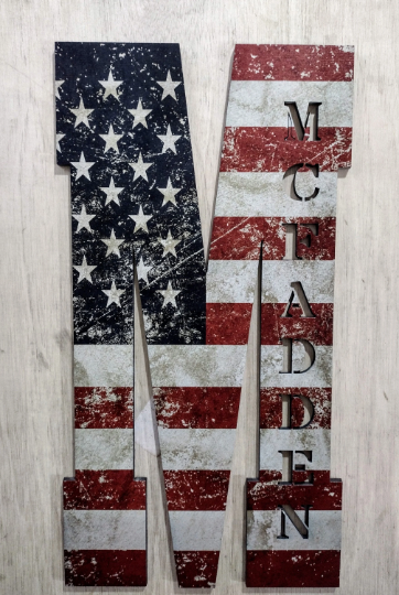 Patriotic Rustic American Flag Wall Art, American Flag Letter with Name cut out, personalized